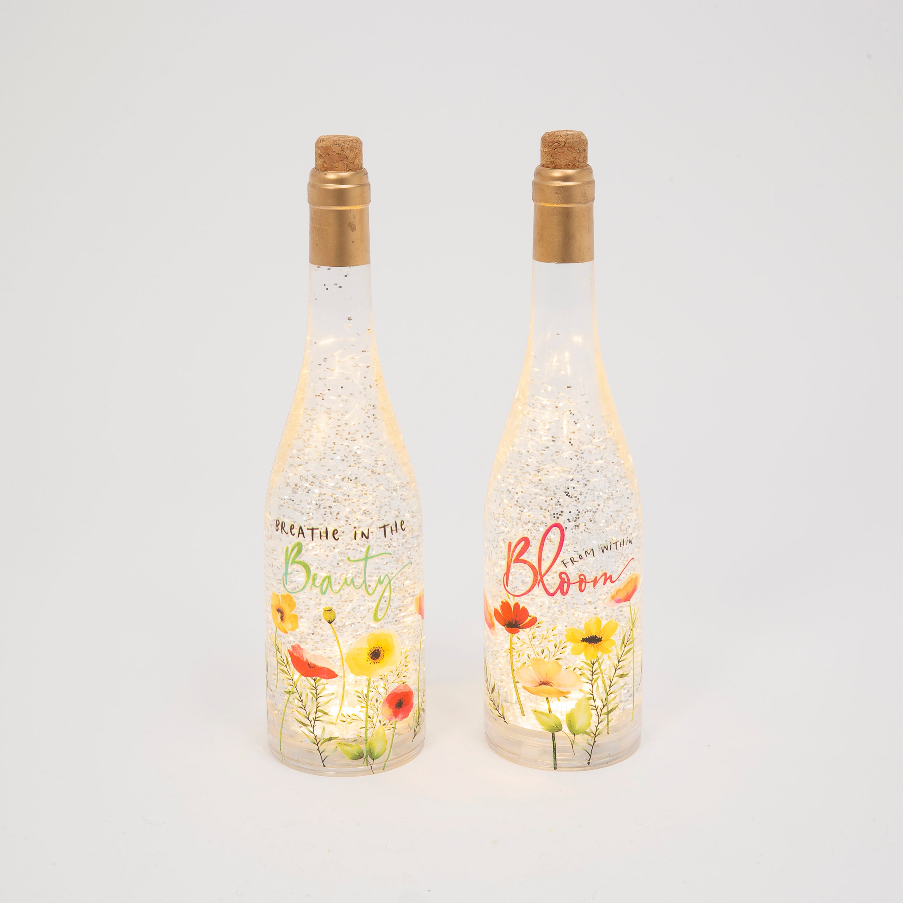 12.5 Inch Lighted Spinning Water Globe Bottles with Poppy Flower Design and Timer Set of 2 2574370EC